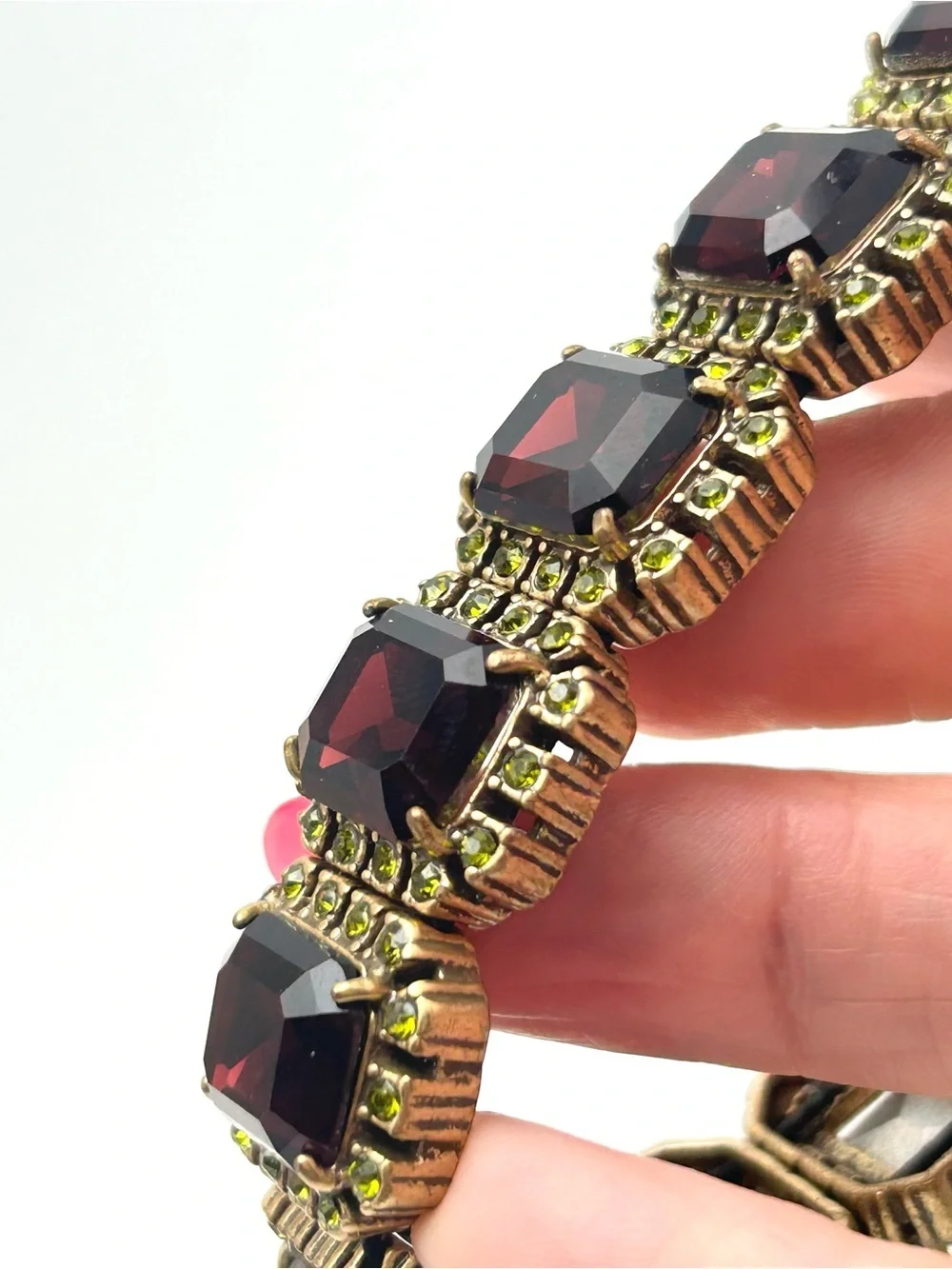 J. Crew Deep Red and Green Jeweled Links Stretch Bracelet